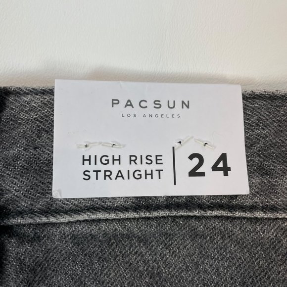 PacSun Jeans High Rise Straight Black Two-Toned Raw Hem Button Fly 24 - Picture 3 of 6